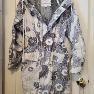 Marc Jacobs Womens White Black Floral Long Sleeve Full Zip Hooded Jacket Size 6